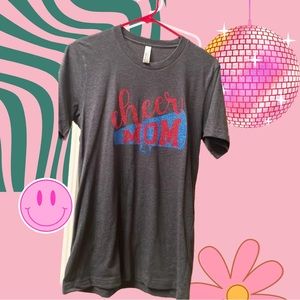 CUSTOM Cheer Mom Tee, red & blue sparkle